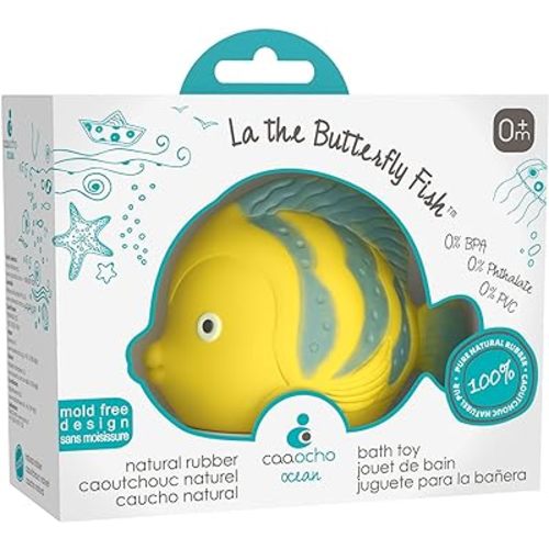 CaaOcho Pure Natural Rubber Bath Toy - La The Butterfly Fish Baby Toy - Hole Free Bath Toys, BPA Free Bath Toys for Infants, Without Holes Sealed Natural Rubber Baby Toy