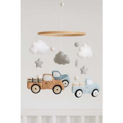 Music Box Mobile Crib Cheerful Cars Baby Room Accessory Mobile Nursery Felt Rabbit Sky Baby Girl Boy Mobile Hanging Star Neutral Mobile