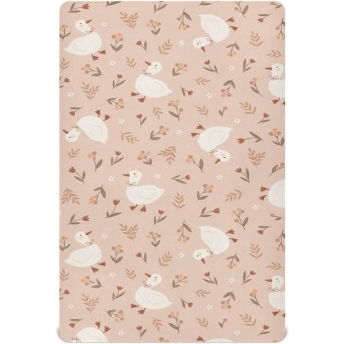 Cute Goose Flowers Crib Sheet for Boys Girls, Super Soft Breathable Fitted Crib Sheet for Standard Crib & Toddler Mattress, Nursery Sheet, 28x52 in
