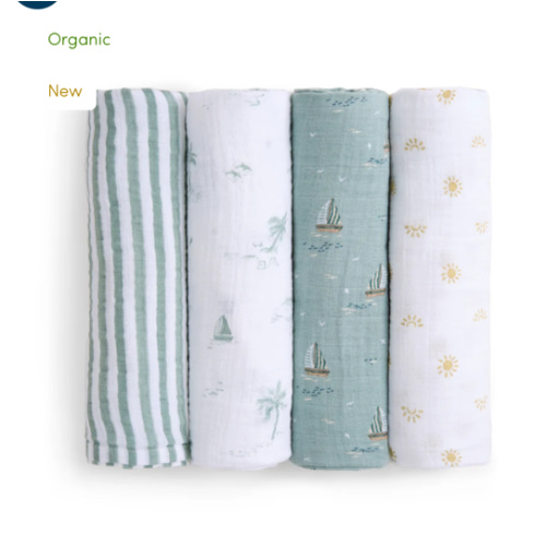 aden + anais Organic Cotton Muslin Swaddles in Sailing Seas 4 Pack