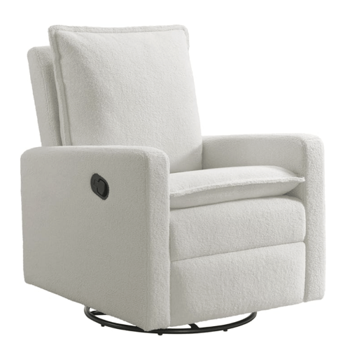 Oxford Baby Uptown Upholstered Glider Recliner Rocking Chair 360° Swivel for Nursery and Living Room – Boucle White