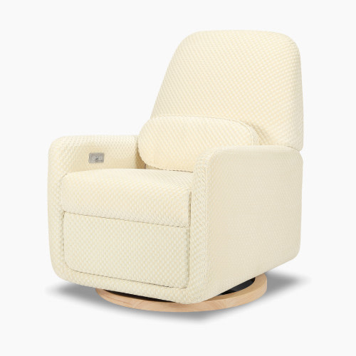 Ubabub Arc Electronic Recliner and Swivel Glider - Ivory Velvet Checker With Light Wood Base