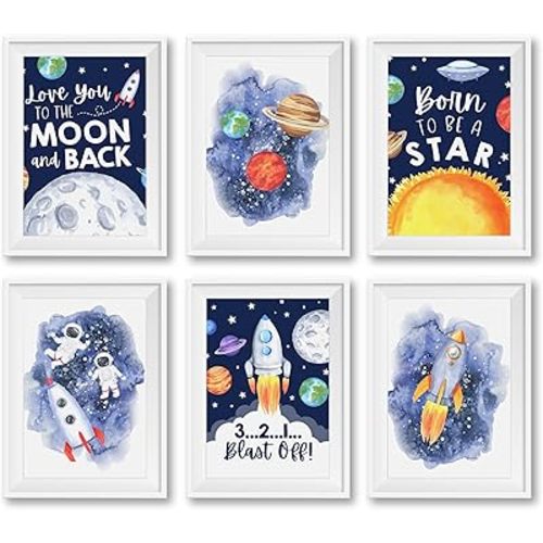 6 Reversible 8x10 Space Decor For Boys Room Prints, Space Themed Bedroom Decor, Outer Space Room Decor, Space Birthday Decorations, Space Poster For Boys Room, Space Theme Classroom Decorations