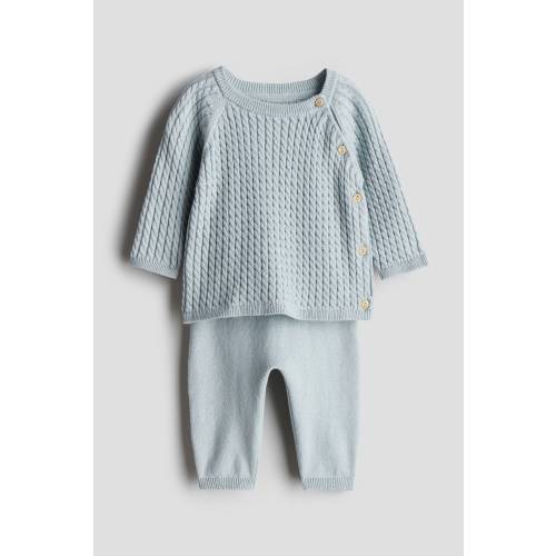 2-piece Cotton Set, Regular waist, Round Neck, Cream