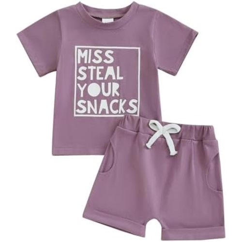 Murnouche Toddler Baby Girl Summer Clothes Bow Floral Letter Print Short Sleeve Shirt Shorts Set Summer Outfit