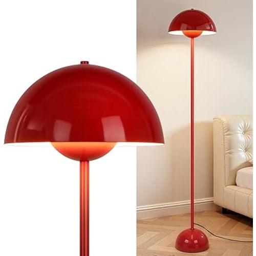 Red Floor Lamp for Living Room, 66'' Industrial Standing Lamp with Red Metal Shade&Base Reflecting Light Tall Lamp for Bedroom, Dark Red
