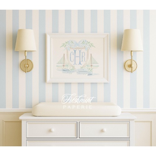 Nautical Nursery Art: Custom Sailboat Monogram Name Print