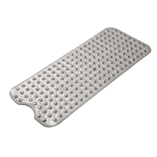 AmazerBath Bath Tub Mat, 40 x 16 Inches Non-Slip Shower Mats with Suction Cups and Drain Holes, Bathtub Mats Shower Stall Mats Machine Washable, Clear Gray