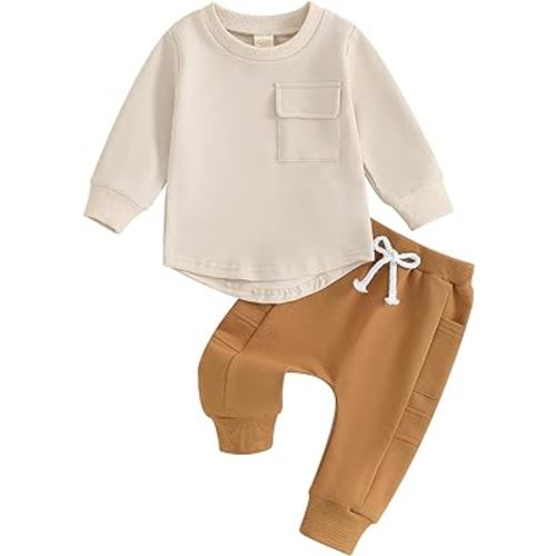 Kuriozud Toddler Baby Boy Fall Winter Clothes Long Sleeve Crewneck Pullover Sweatshirt Jogger Pants Set 2 Piece Outfit