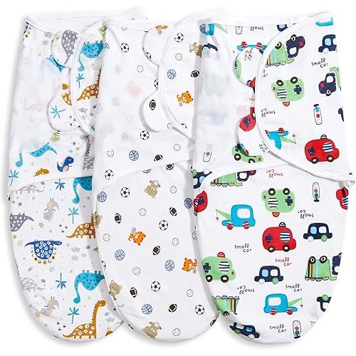 Bubble bear Baby Swaddle Blankets for Baby Boy Girl 0-3 Months,Hypoallergenic Skin-Friendly Swaddle,Cute Little Soccer Ball, Dinosaur, Adjustable Newborn Sleep Sack, 3 Pack