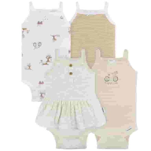 Gerber Baby Girl Sleeveless Onesies, 4-Pack, Sizes 0/3 Months - 24 Months