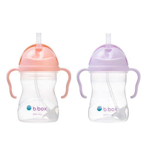 b.box Sippy Cup with Weighted Straw (2-pack). Drink from any Angle, Leak Proof, Spill Proof, Easy Grip. BPA Free, Dishwasher Safe. For Babies 6m+ to Toddlers (tutti frutti + boysenberry, 8oz)