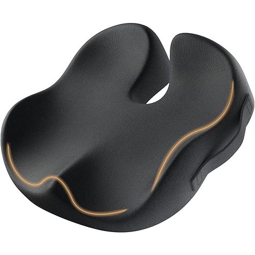 ProtoArc Seat Cushion, Office Chair Cushion for Sciatica, Coccyx Cushion, Ergonomic Memory Foam Seat Cushion for Car, Home, Pressure Relief Pad for Hip, Tailbone, All Day Comfort - Black