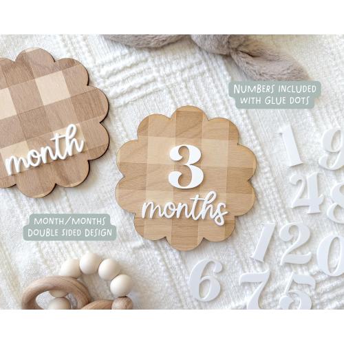Monthly Milestone Set, Scallop Gingham Baby Photo Prop, Monthly Baby Photos, Baby Girl Vintage Nursery, Newborn Keepsake, Nursery Decor