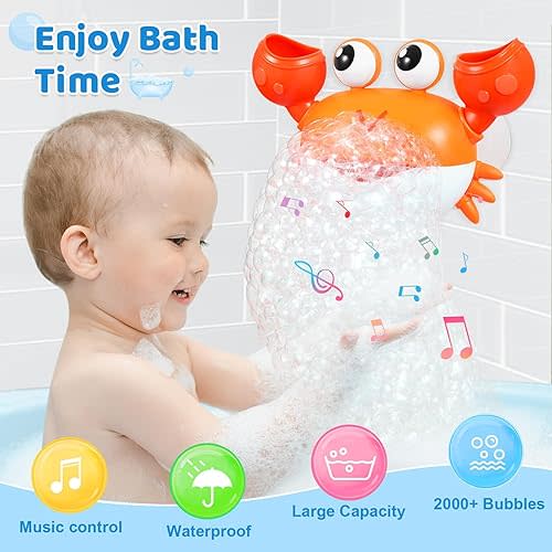 Gigilli Crab Baby Bath Toys, Rechargeable Bath Bubble Machine for Toddler, Automatic Shower Bathtub Bubble Maker with Music Control for Kids Ages 1-3 6-12 12-18 Months 1st Birthday Gifts