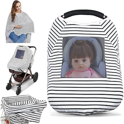 Baby Nursing Cover & Nursing Poncho - Multi Use Cover for Baby Car Seat Canopy, Shopping Cart Cover, Stroller Cover, 360° Full Privacy Breastfeeding Coverage, Baby Shower Gifts for Boy&Girl