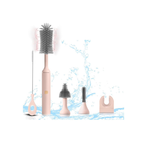WHNL Electric Baby Bottle Brush Set with Rechargeable Electric Bottle Brush Cleaner and Replaceable Silicone Bottle Brushes and Straw Brush Cleaner, Waterproof Multi-Purpose Cleaning Brush(Pink)