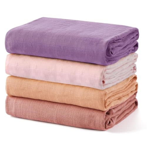 Momcozy Muslin Swaddle Blanket, 4 Pack Large 47 X 47 Inches Breathable Swaddling Receiving Blankets for Baby Boy & Girl, Soft and Skin-Friendly Unisex Baby Blankets