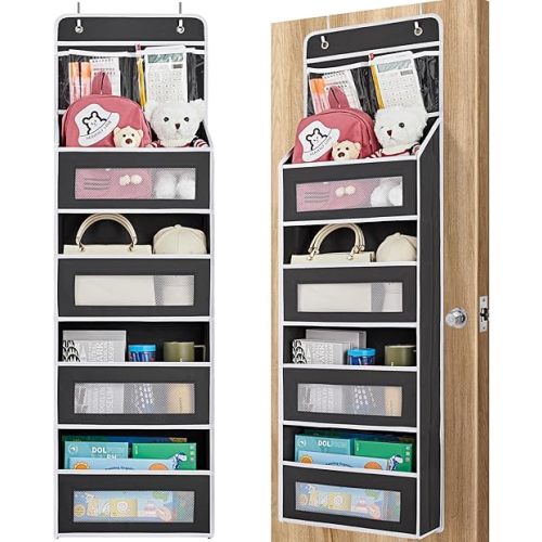 JARLINK 5-shelf Over Door Organizer Storage, Upgrade Hanging Storage with Clear Window, 50 lbs Load Storage Organizer for Bedroom, Bathroom, Nursery, Baby Kids Toys, Diapers, Pantry, Black