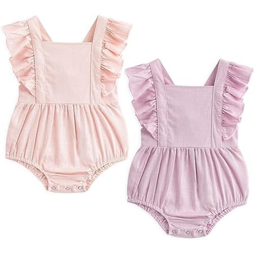 Simplee kids Baby Girls Linen Handmade Jumpsuit Summer short Sleeve Jumpsuit Newborn Baby