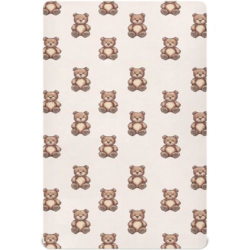 Crib Sheets for Boys girlPixel Style Teddy Bear mini Crib Nursery Sheets,Breathable Baby Cribs Sheet,Soft Toddler Mattress Fitted,Neutral Baby Sheet for Crib 52 * 28 * 9In
