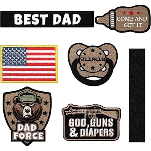 6 Pcs Daddy Tactical Patches Hook and Loop Patch for Dad Tactical Patches Include Pacifier, Bottle, and Flag for Hats Coats Diaper Bags Father's Day Gift(Cool Daddy,Brown)
