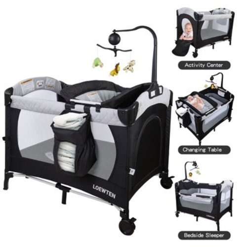 Baby Bassinet,5 in 1 Bassinet Bedside Sleeper with Wheels,Easy Folding Portable Baby Bed with Changing Table for Infant Newborn (Black)