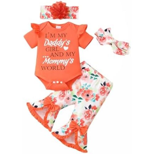 SUNNY PIGGY Newborn Baby Girl Clothes Infant Outfits Romper Floral Fall Outfit Bell Bottoms Pant Sets Hat Headband Flowerpant