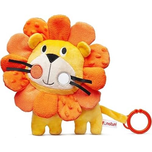 Roary The Lion Sensory Toy Stuffed Animal with Crinkle Sound, Textured Tags, and Teether Ring for Babies & Toddlers (Ages 0+)