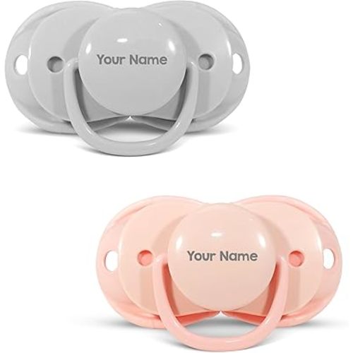 RaZbaby Keep-It-Kleen Baby Pacifier 2-Pack Closes When Dropped - BPA-Free Silicone Orthodontic Nipple, Ideal for Travel, Nipple Stays Clean, 0-36 Months - Pink/Grey - Personalized