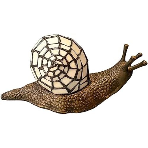 Bieye L10988 Land Snail Tiffany Style Stained Glass Accent Table Lamp for Home Decor (White, 10" D x 5" W x 5" H)