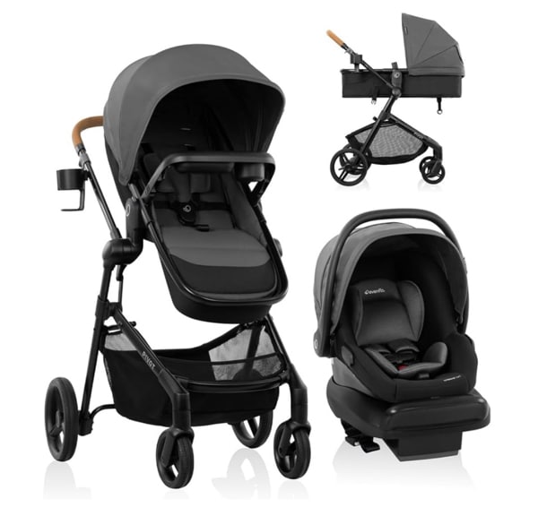 Evenflo Pivot NXT Sistema de Viaje con Asiento de Auto para Bebé LiteMax NXT, Gris Silverado