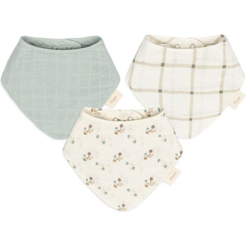 CRANE BABY Avery 3-Pack Cotton Muslin Bandana Bibs, Ivory/ Green