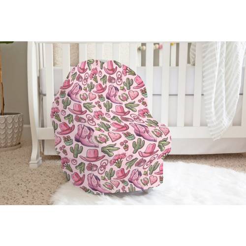Pink Cowgirl Baby Car Seat Cover, Baby Car Seat Canopy With Cactus, Cowgirl Baby Gifts, Pink Western Nursery Matching Sets, Cactus Nursery