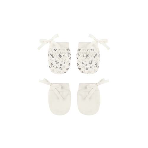 Quincy Mae No Scratch Mittens, Set Of 2 - Blue Floral, Ivory