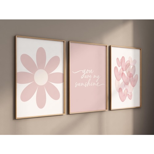 Blush Flower Nursery Prints: Sunshine, Heart, Girl Room Decor