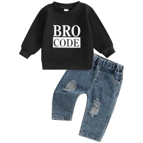 Ledy Champswiin Infant Baby Boy Clothes Set Denim Pants & Long Sleeve Sweatshirt Tops 2PCS Fashion Toddler Boy Jeans Outfit