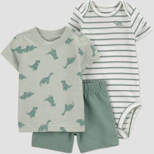 Carter's Just One You® Baby Boys' 3pc Dinosaur T-Shirt with Bodysuit and Shorts Set - Green 6M