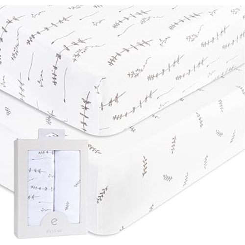 Ely’s & Co. Crib Sheets, Baby Boy/Girl Fitted Crib Mattress Sheet Set, 2 Pack, 100% Jersey Knit Cotton, Infant and Toddler Nursery Bedding, Forest Grey Print, 28” x 52”