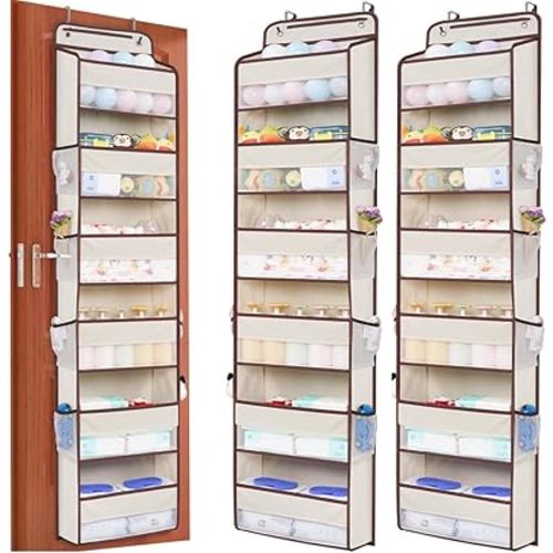 WishJazz 2 Pack Over The Door Organizer Storage, 6 Shelf Anti Tilt 50 lbs Door Organizer Hanging Closet Organizer, Heavy Duty Behind Door Organizer for Bathroom Bedroom Nursery Baby Toy Organizer