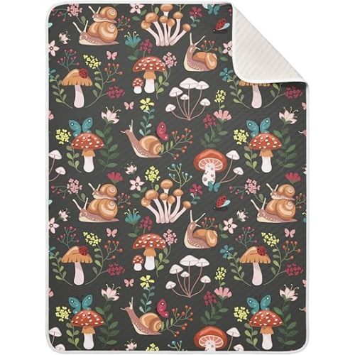 Swaddle Blanket Mushrooms Snails Butterflies Ladybugs Cotton Blanket for Infants, Receiving Blanket, Lightweight Soft Swaddling Blanket for Crib, Stroller, Nursery Blankets, Forest, 30x40 in