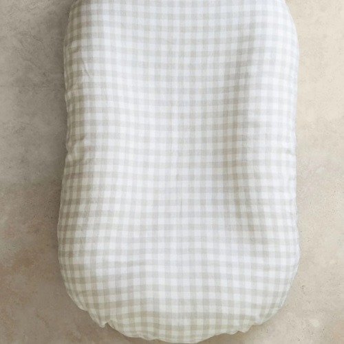 Dove Grey Gingham Linen Baby Lounger Cover