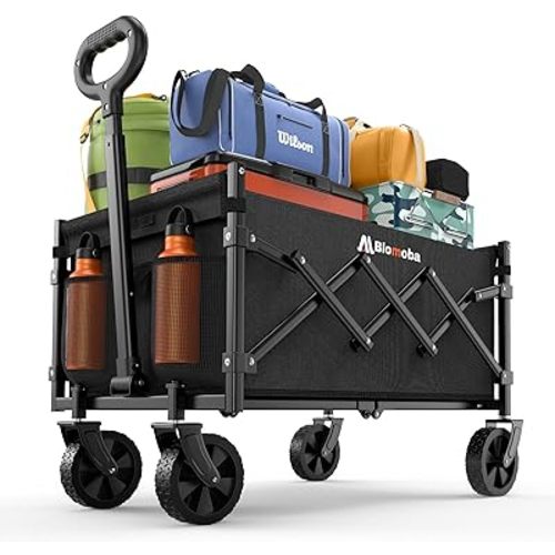 Collapsible Wagon with Wheels, 220 lbs Wagons Carts Foldable Wagon Cart with Flexible Handle, Lightweight Portable Folding Utility Grocery Shopping Cart for Grocery Sports Garden Camping
