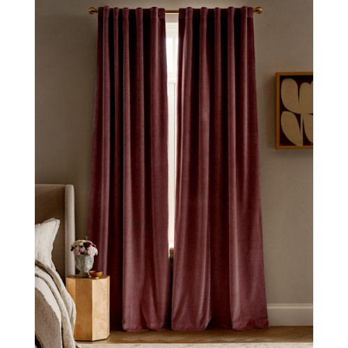 Cotton Velvet Room Darkening Curtain in Mauve