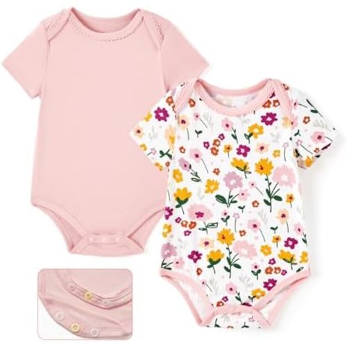PATPAT Baby Bodysuits Supersoft Bamboo Viscose - Short Sleeve Boys and Girls - Newborn Infant Unisex Clothes - 2 Pack