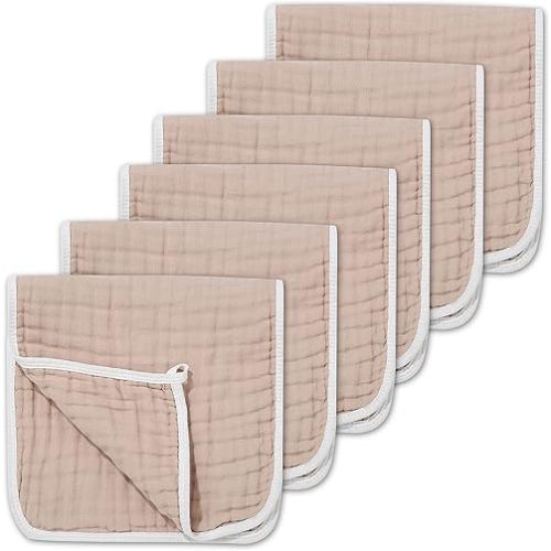 CottCare Muslin Burp Cloths for Baby 100% Cotton Large 20''X10'' 6 Layers Thicken Super Soft and Absorbent (6 Pack,Brown)