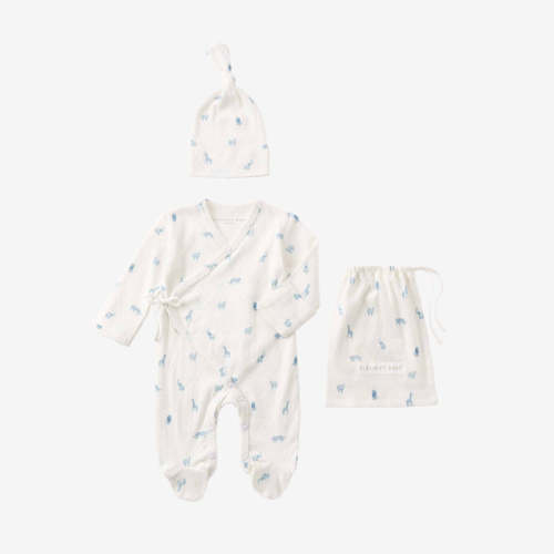 Blue Safari Print Organic Cotton Pointelle Layette 2 Pc Gift Set BLUE / Preemie