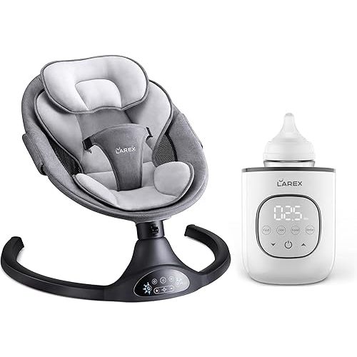 Larex Electric Baby Swing for Infants & Bottle Warmer Remote Control Indoor Baby Rocker with 5 Sway Speeds,1 Seat Positions Fast Baby Bottle Warmer for Breastmilk and Formula