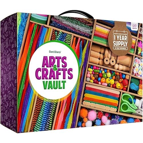 Dan&Darci Arts and Crafts Vault - Craft Supplies Kit in a Box for Kids Ages 4 5 6 7 8 9 10 11 & 12 Year Old Girls & Boys - Crafting Set Kits - Gift Ideas for Kid Art Activity Gifts