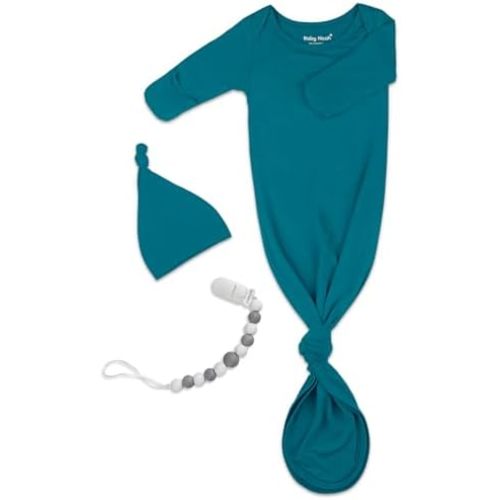 Knotted Gown Baby Newborn Hospital Outfit, Modal Infant Sleeper Gowns with Pacifier Clip and Hat Set, Nightgowns 0-3 Months